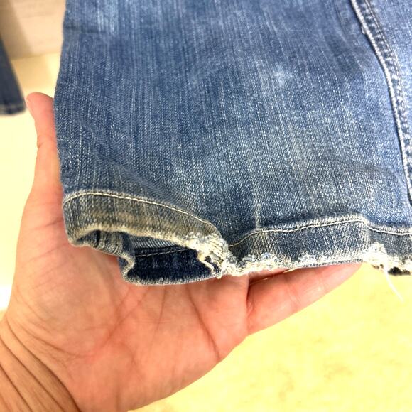 London Jeans Women’s 12 Blue Patchwork Flare low rise Distressed Denim Jeans - Picture 8 of 8